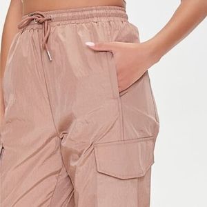 Forever 21 Rose Gold Windbreaker Cargo Joggers, Size XS